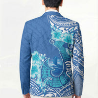 Hawaii Discoverers Day Blazer Polynesian Fish Hook With Hibiscus Blue