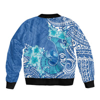 Hawaii Discoverers Day Bomber Jacket Polynesian Fish Hook With Hibiscus Blue