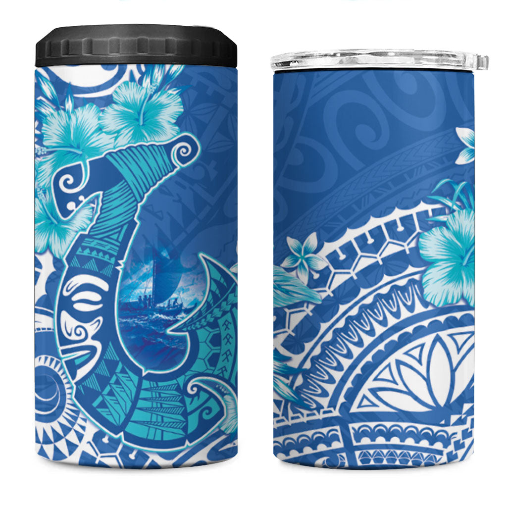Hawaii Discoverers Day 4 in 1 Can Cooler Tumbler Polynesian Fish Hook With Hibiscus Blue LT05 One Size: 16 oz Blue - Polynesian Pride