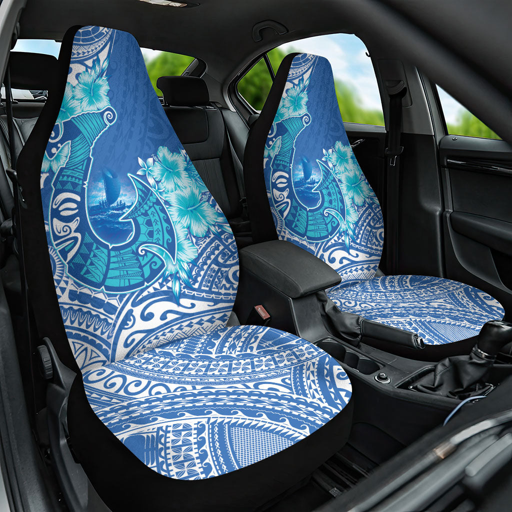 Hawaii Discoverers Day Car Seat Cover Polynesian Fish Hook With Hibiscus Blue LT05 One Size Blue - Polynesian Pride