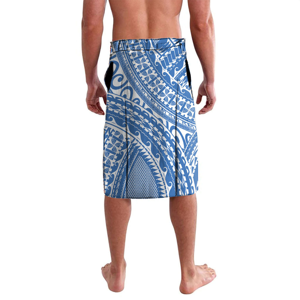Hawaii Discoverers Day Lavalava Polynesian Fish Hook With Hibiscus Blue