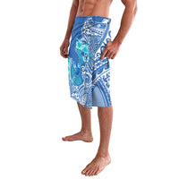 Hawaii Discoverers Day Lavalava Polynesian Fish Hook With Hibiscus Blue