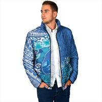 Hawaii Discoverers Day Padded Jacket Polynesian Fish Hook With Hibiscus Blue