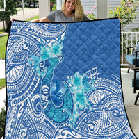 Hawaii Discoverers Day Quilt Polynesian Fish Hook With Hibiscus Blue