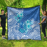 Hawaii Discoverers Day Quilt Polynesian Fish Hook With Hibiscus Blue