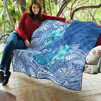 Hawaii Discoverers Day Quilt Polynesian Fish Hook With Hibiscus Blue