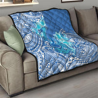 Hawaii Discoverers Day Quilt Polynesian Fish Hook With Hibiscus Blue