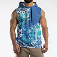 Hawaii Discoverers Day Sleeveless Hoodie Polynesian Fish Hook With Hibiscus Blue LT05 - Polynesian Pride