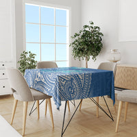 Hawaii Discoverers Day Tablecloth Polynesian Fish Hook With Hibiscus Blue
