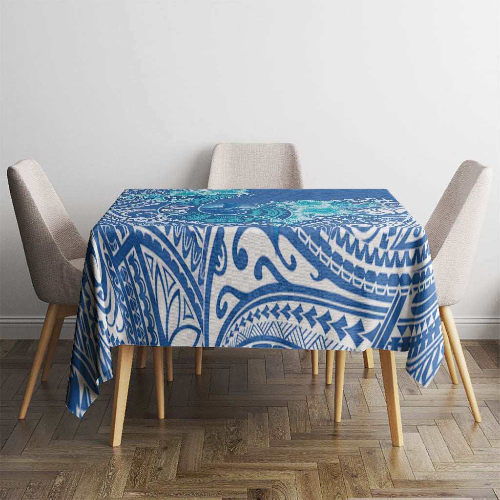 Hawaii Discoverers Day Tablecloth Polynesian Fish Hook With Hibiscus Blue