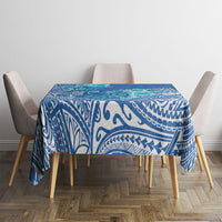 Hawaii Discoverers Day Tablecloth Polynesian Fish Hook With Hibiscus Blue