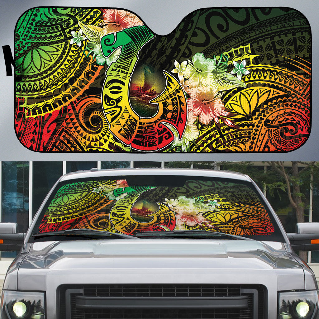 Hawaii Discoverers Day Auto Sun Shade Polynesian Fish Hook With Hibiscus Reggae LT05 Reggae - Polynesian Pride