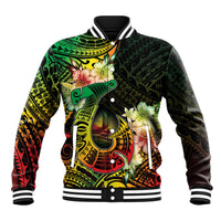 Hawaii Discoverers Day Baseball Jacket Polynesian Fish Hook With Hibiscus Reggae