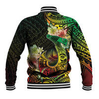 Hawaii Discoverers Day Baseball Jacket Polynesian Fish Hook With Hibiscus Reggae