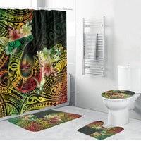 Hawaii Discoverers Day Bathroom Set Polynesian Fish Hook With Hibiscus Reggae