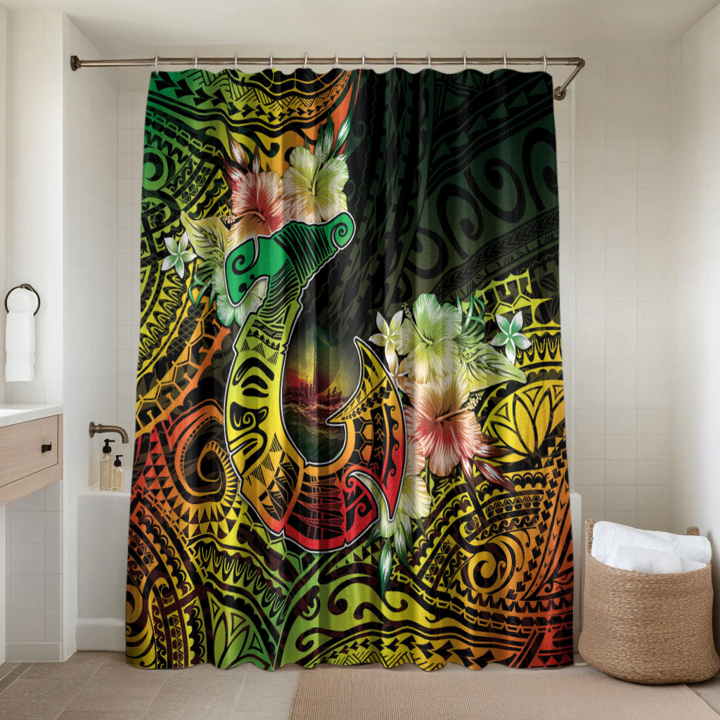 Hawaii Discoverers Day Bathroom Set Polynesian Fish Hook With Hibiscus Reggae