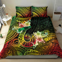 Hawaii Discoverers Day Bedding Set Polynesian Fish Hook With Hibiscus Reggae