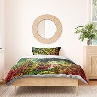 Hawaii Discoverers Day Bedding Set Polynesian Fish Hook With Hibiscus Reggae