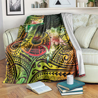 Hawaii Discoverers Day Blanket Polynesian Fish Hook With Hibiscus Reggae