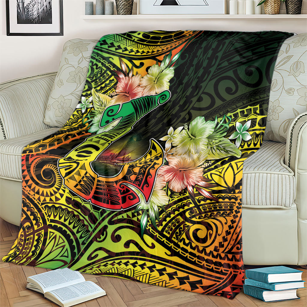 Hawaii Discoverers Day Blanket Polynesian Fish Hook With Hibiscus Reggae