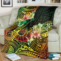 Hawaii Discoverers Day Blanket Polynesian Fish Hook With Hibiscus Reggae