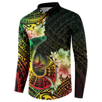 Hawaii Discoverers Day Button Sweatshirt Polynesian Fish Hook With Hibiscus Reggae