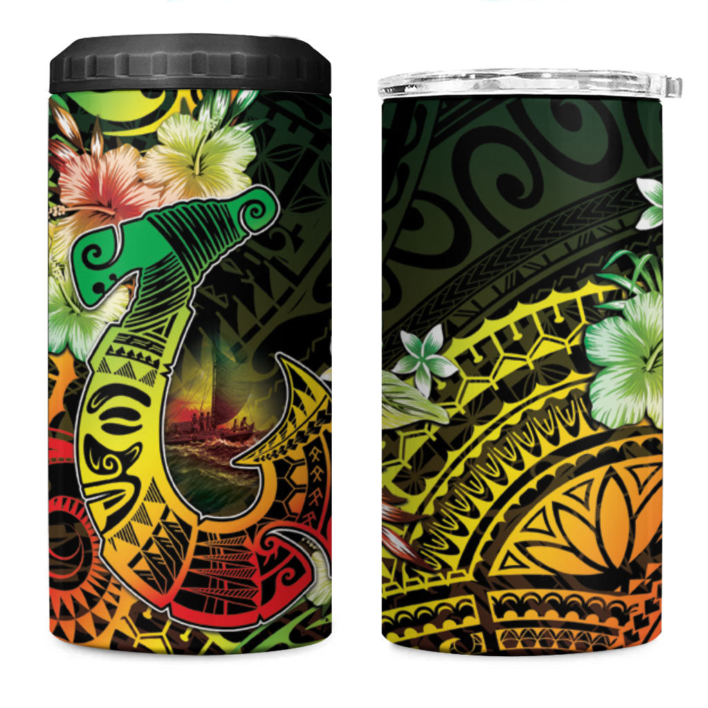 Hawaii Discoverers Day 4 in 1 Can Cooler Tumbler Polynesian Fish Hook With Hibiscus Reggae LT05 One Size: 16 oz Reggae - Polynesian Pride