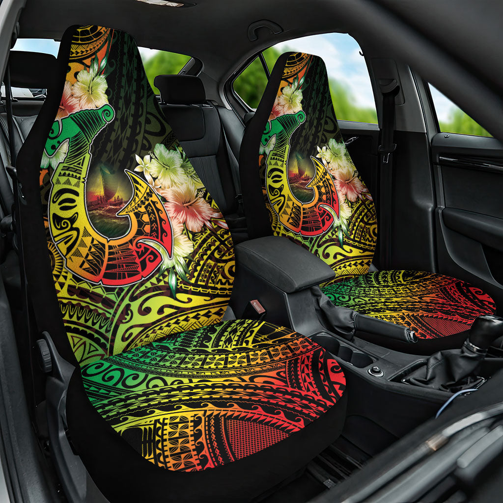 Hawaii Discoverers Day Car Seat Cover Polynesian Fish Hook With Hibiscus Reggae LT05 One Size Reggae - Polynesian Pride