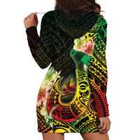 Hawaii Discoverers Day Hoodie Dress Polynesian Fish Hook With Hibiscus Reggae LT05 - Polynesian Pride