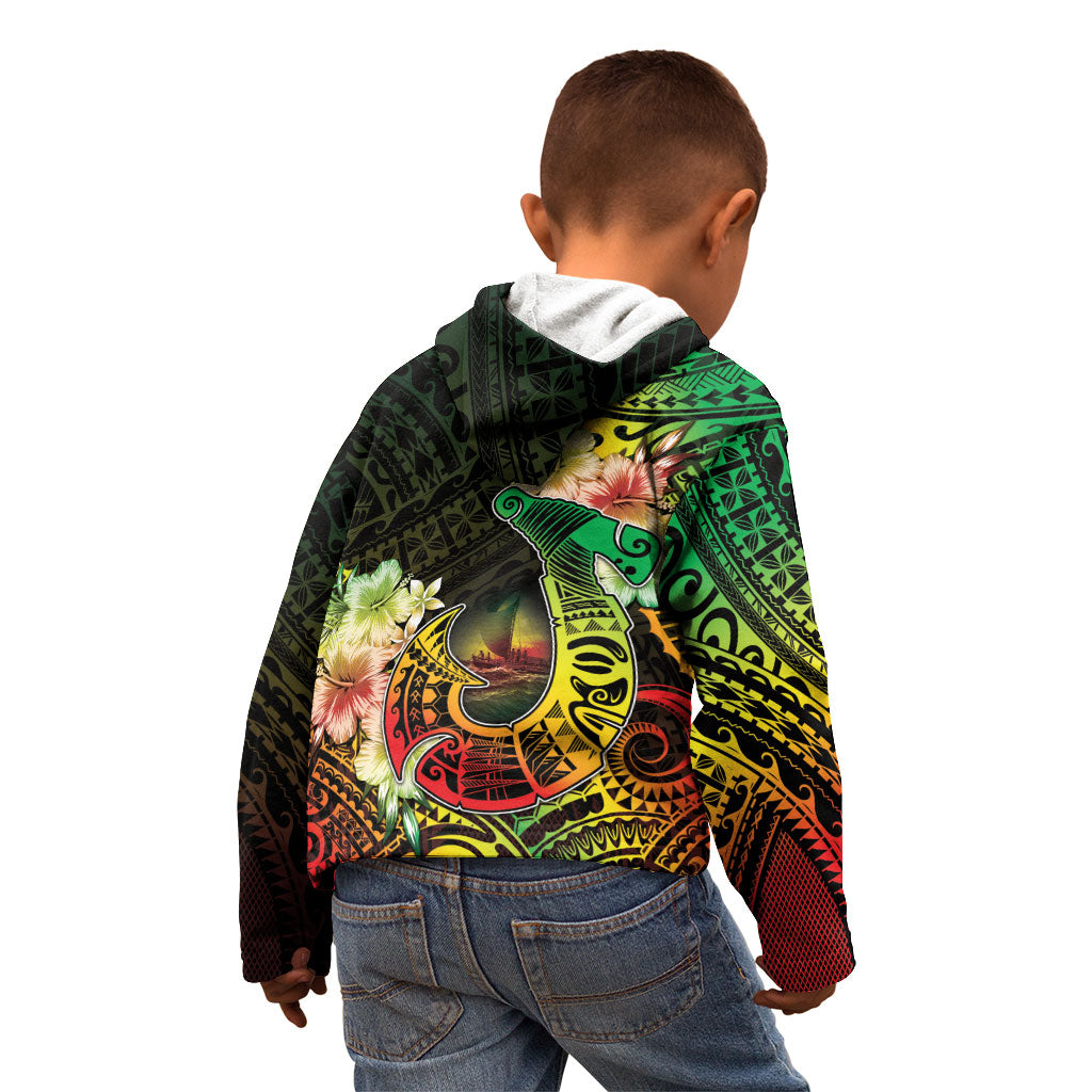 Hawaii Discoverers Day Kid Hoodie Polynesian Fish Hook With Hibiscus Reggae LT05 - Polynesian Pride