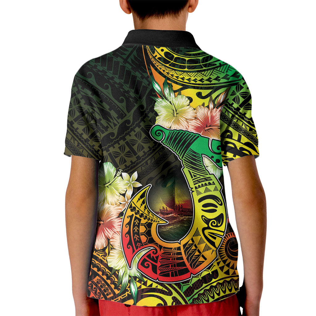 Hawaii Discoverers Day Kid Polo Shirt Polynesian Fish Hook With Hibiscus Reggae LT05 - Polynesian Pride