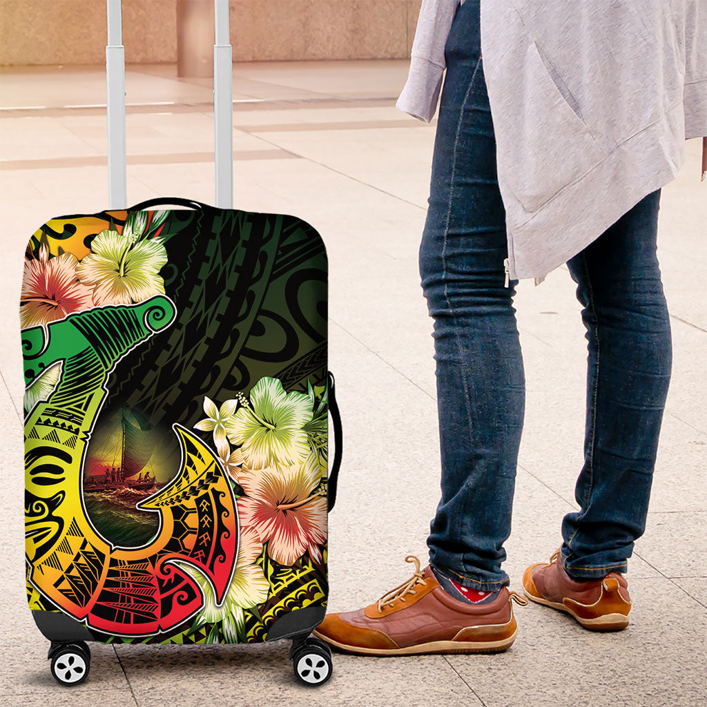 Hawaii Discoverers Day Luggage Cover Polynesian Fish Hook With Hibiscus Reggae LT05 Reggae - Polynesian Pride