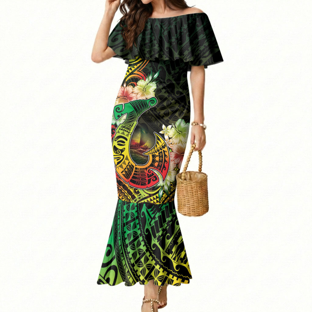 Hawaii Discoverers Day Mermaid Dress Polynesian Fish Hook With Hibiscus Reggae LT05 Women Reggae - Polynesian Pride