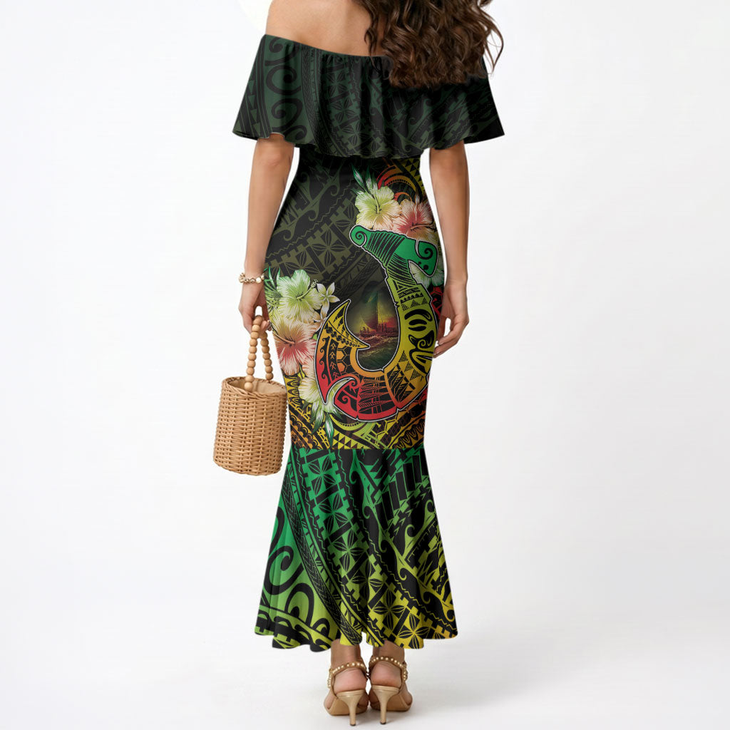 Hawaii Discoverers Day Mermaid Dress Polynesian Fish Hook With Hibiscus Reggae LT05 - Polynesian Pride