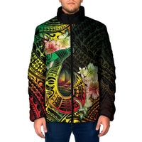 Hawaii Discoverers Day Padded Jacket Polynesian Fish Hook With Hibiscus Reggae