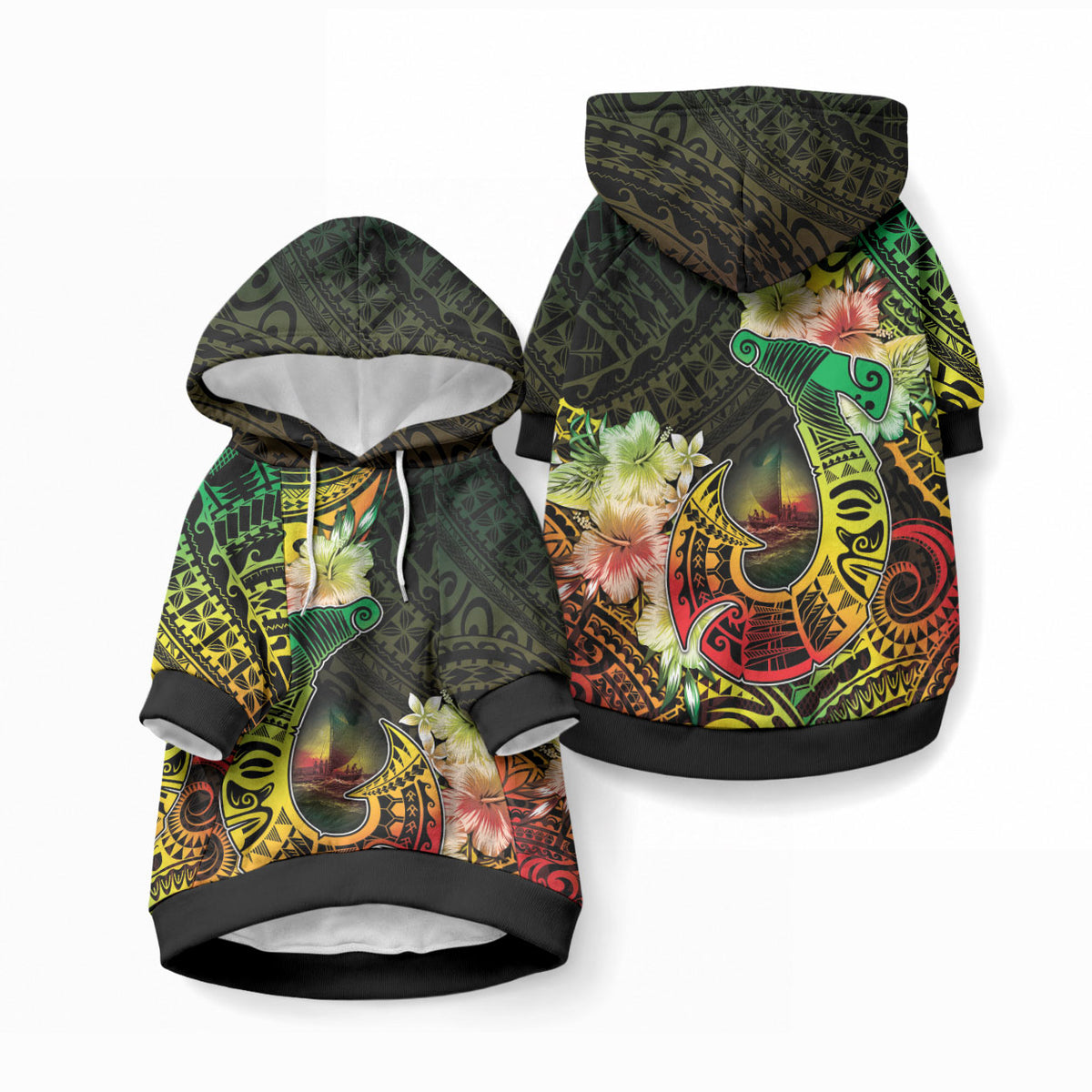 Hawaii Discoverers Day Pet Hoodie Polynesian Fish Hook With Hibiscus Reggae LT05 Pullover Reggae - Polynesian Pride