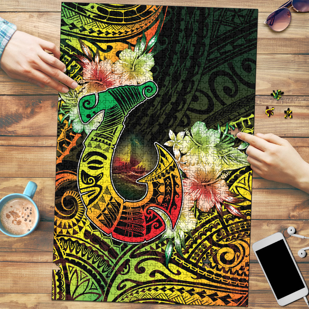 Hawaii Discoverers Day Puzzle Polynesian Fish Hook With Hibiscus Reggae LT05 Reggae - Polynesian Pride