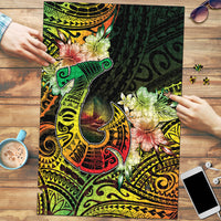 Hawaii Discoverers Day Puzzle Polynesian Fish Hook With Hibiscus Reggae