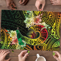 Hawaii Discoverers Day Puzzle Polynesian Fish Hook With Hibiscus Reggae