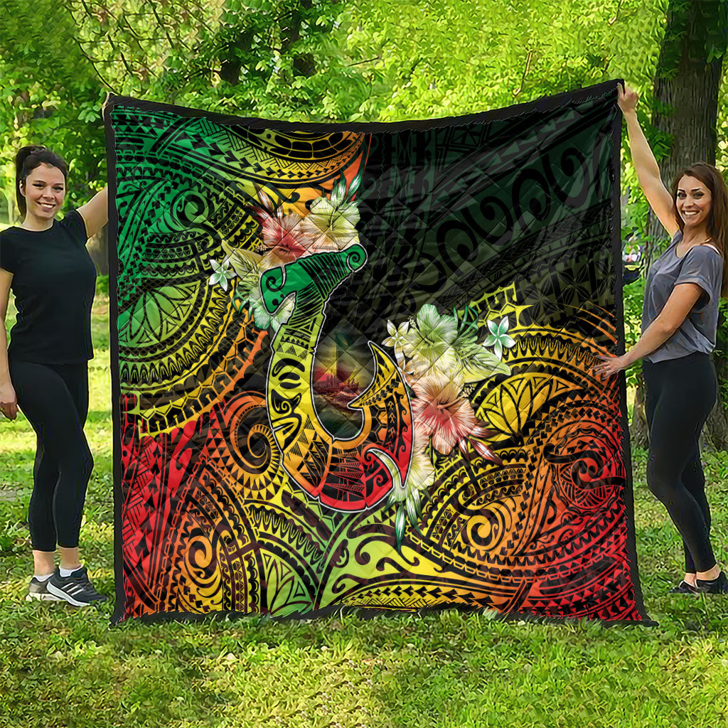Hawaii Discoverers Day Quilt Polynesian Fish Hook With Hibiscus Reggae