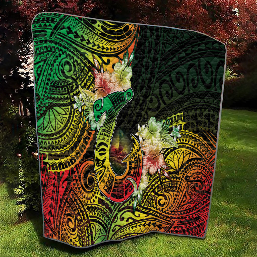 Hawaii Discoverers Day Quilt Polynesian Fish Hook With Hibiscus Reggae