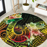 Hawaii Discoverers Day Round Carpet Polynesian Fish Hook With Hibiscus Reggae