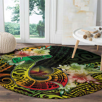 Hawaii Discoverers Day Round Carpet Polynesian Fish Hook With Hibiscus Reggae