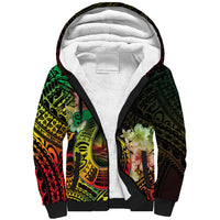 Hawaii Discoverers Day Sherpa Hoodie Polynesian Fish Hook With Hibiscus Reggae LT05 Unisex Reggae - Polynesian Pride
