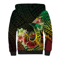Hawaii Discoverers Day Sherpa Hoodie Polynesian Fish Hook With Hibiscus Reggae LT05 - Polynesian Pride
