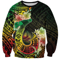 Hawaii Discoverers Day Sweatshirt Polynesian Fish Hook With Hibiscus Reggae