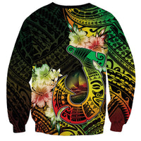 Hawaii Discoverers Day Sweatshirt Polynesian Fish Hook With Hibiscus Reggae