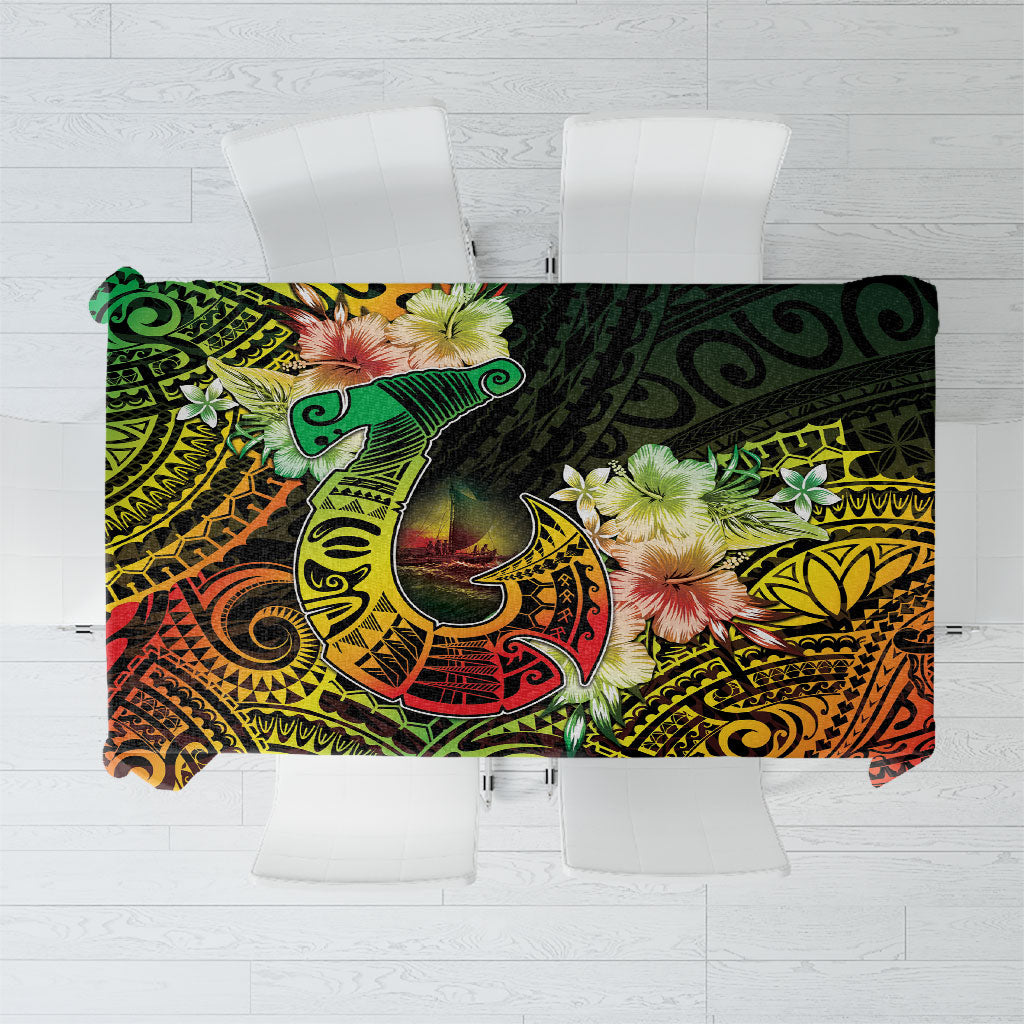 Hawaii Discoverers Day Tablecloth Polynesian Fish Hook With Hibiscus Reggae LT05 Reggae - Polynesian Pride