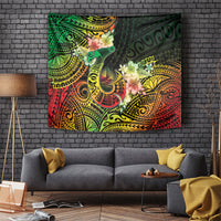 Hawaii Discoverers Day Tapestry Polynesian Fish Hook With Hibiscus Reggae