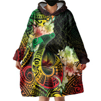 Hawaii Discoverers Day Wearable Blanket Hoodie Polynesian Fish Hook With Hibiscus Reggae LT05 - Polynesian Pride